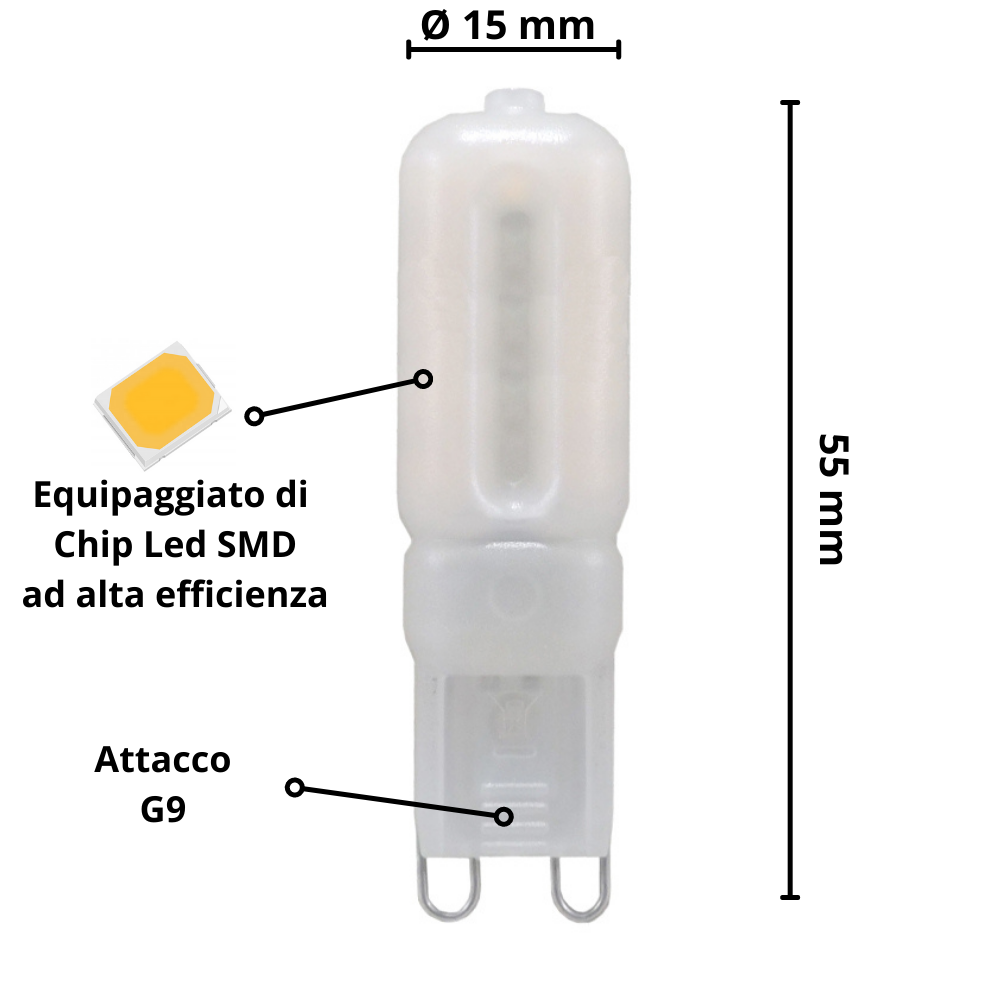 Lampadina led bispina g9 5watt resa 35watt risparmio energetico 2700k pezzi 10