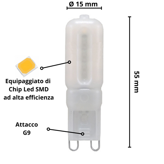 Lampadina led bispina g9 5watt resa 35watt risparmio energetico 2700k pezzi 10