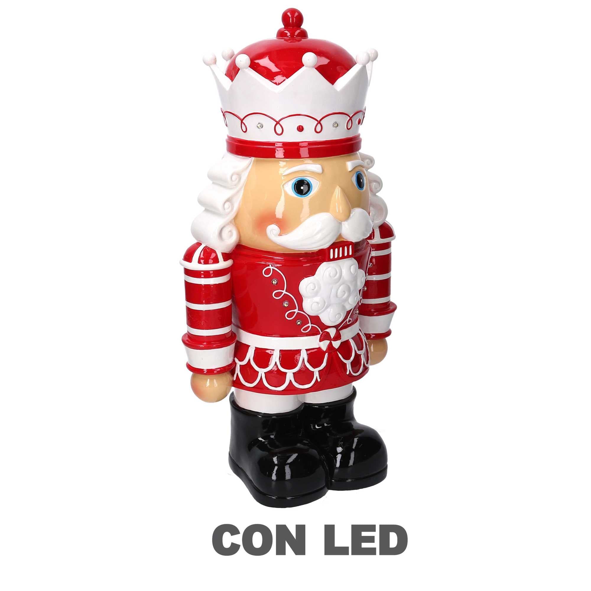 Soldatino Schiaccianoci in resina bianco e rosso con led cm 26x18xh48