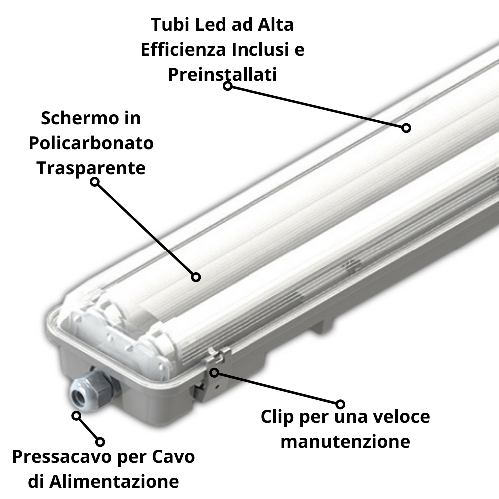 Plafoniera led 36w 2 tubi t8 120 centimetri risparmio energetico 4500k pezzi 3