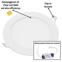 Pannello led incasso 155cm 12watt slim tondo alimentatore incluso 2700k pezzi 3