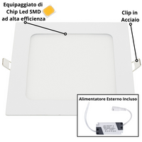 Pannello led incasso 20.5cm 18w slim quadro alimentatore incluso 4500k pezzi 3