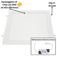 Pannello led incasso 28.2cm 24w slim quadro alimentatore incluso 6000k pezzi 3