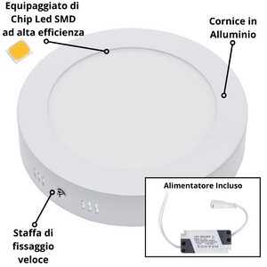 Plafoniera led soffitto 12watt slim tonda alimentatore incluso 6000k pezzi 3