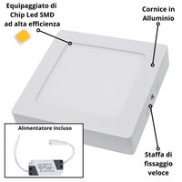 Plafoniera led soffitto 18watt slim quadra alimentatore incluso 4500k pezzi 3