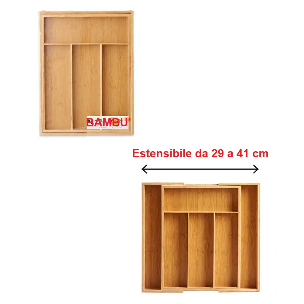 Porta Posate in Legno Bambà¹ Espandibile Regolabile 6spazi Allungabile fino a 41cm