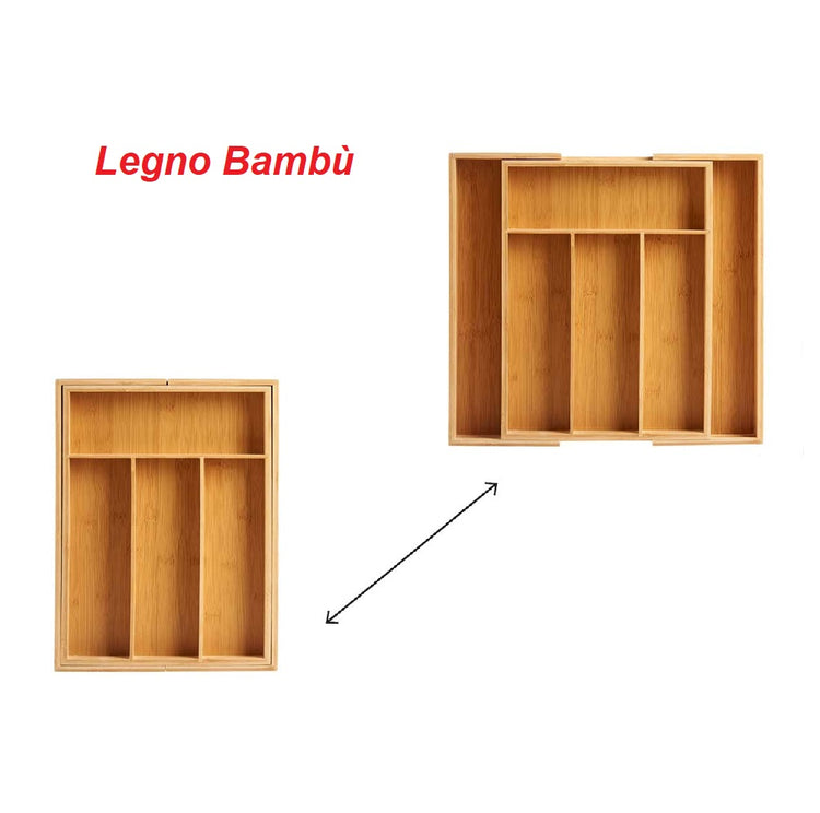 Porta Posate in Legno Bambà¹ Espandibile Regolabile 6spazi Allungabile fino a 41cm