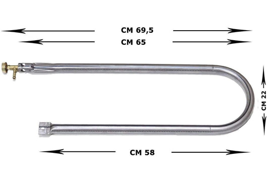 Bruciatore a Gas Gpl a U cm 65 per barbecue, forni, pietra ollare/lavica, piastra ghisa