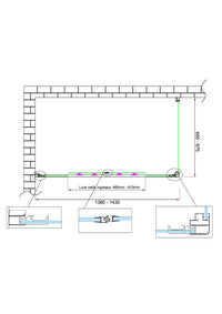 Box doccia 6 mm H 190 parete fissa e porta a 4 ante con apertura centrale MISURA 65-67,5 ANTA FISSA + PORTA 138-143 