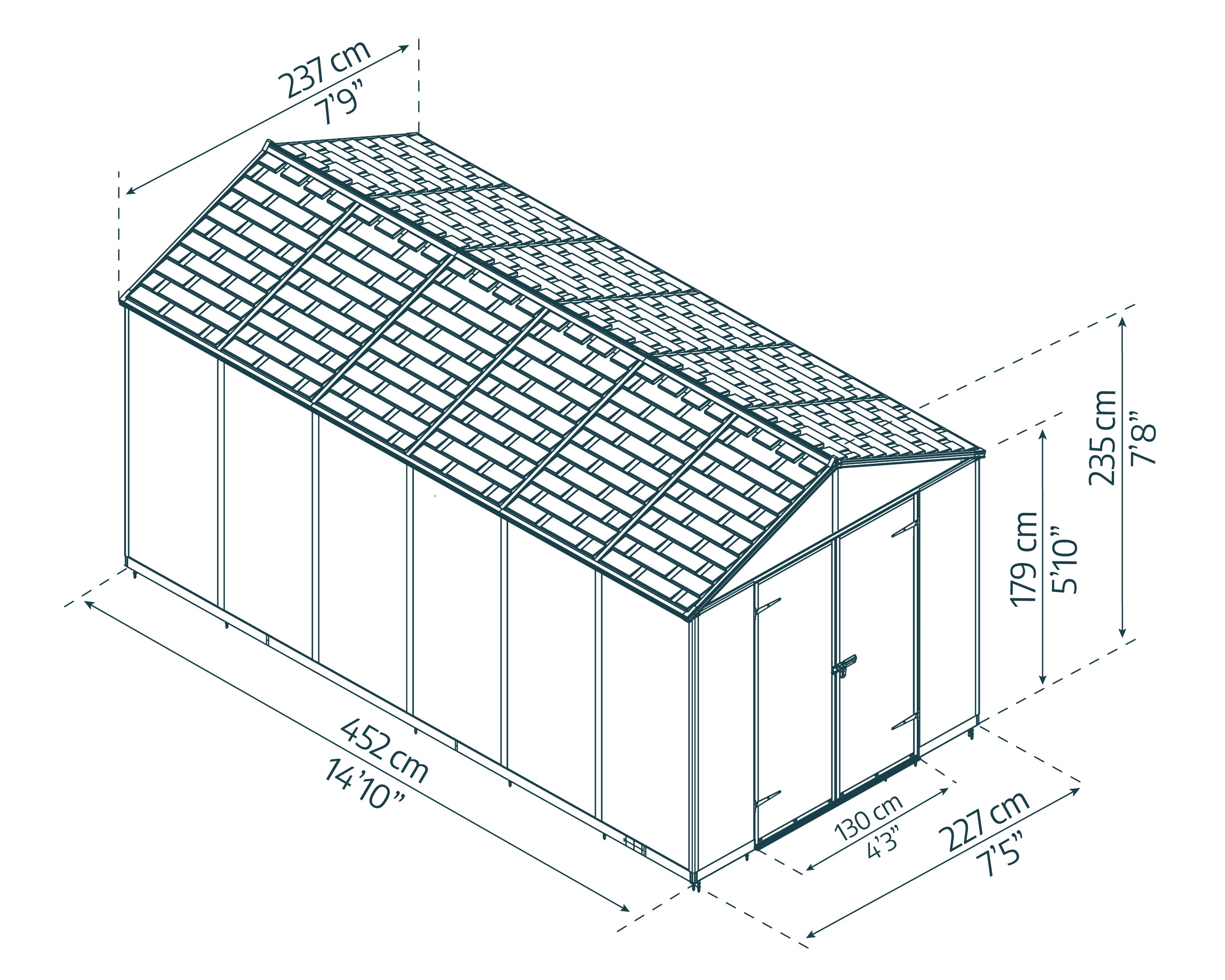 Casetta Da Giardino in Policarbonato Ultra Resistente Rubicon  452X237X235 cm Grigio Scuro