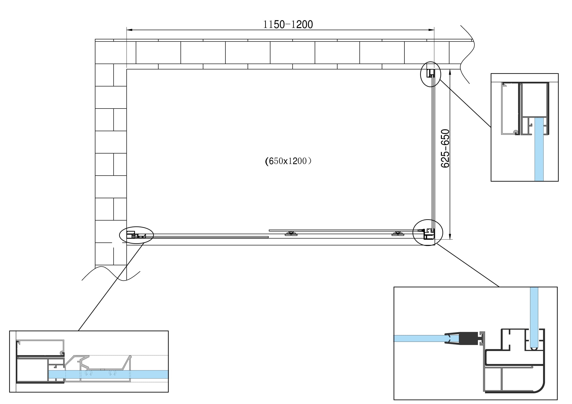 Box doccia angolare parete fissa e ANTA FISSA + PORTA scorrevole vetro 6 mm MISURA 62,5-65 ANTA FISSA + PORTA 115-120