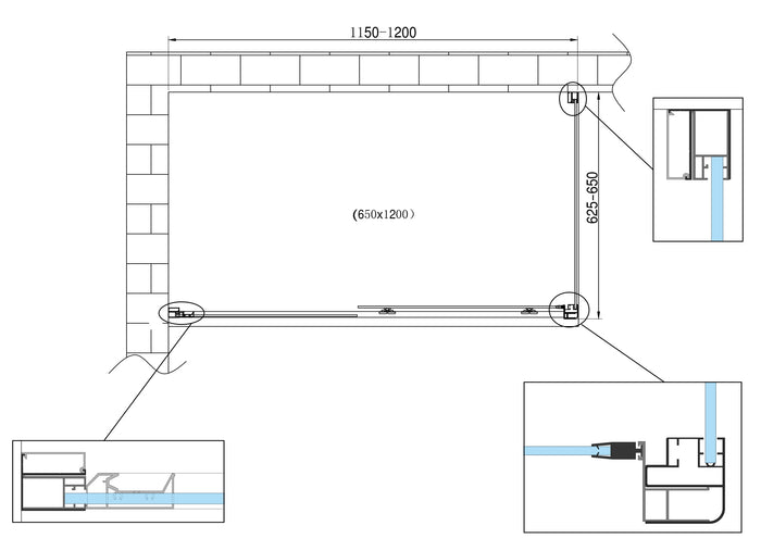 Box doccia angolare parete fissa e ANTA FISSA + PORTA scorrevole vetro 6 mm MISURA 62,5-65 ANTA FISSA + PORTA 115-120