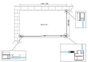 Box doccia angolare parete fissa e ANTA FISSA + PORTA scorrevole vetro 6 mm MISURA 62,5-65 ANTA FISSA + PORTA 135-140 