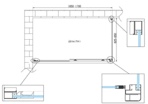 Box doccia angolare parete fissa e ANTA FISSA + PORTA scorrevole vetro 6 mm MISURA 62,5-65 ANTA FISSA + PORTA 165-170 