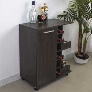 Mobiletto Bar Porta Bottiglie Vino Legno Mdf 6Posti 1Anta 2 Ripiani Marrone