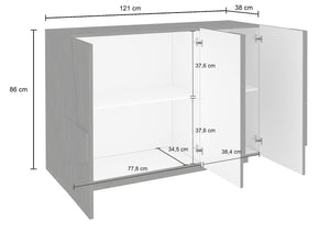 Mobile Multiuso 2 Ante 3 Vani Giorno 121,8x39,2x86 cm Ping Bianco Lucido