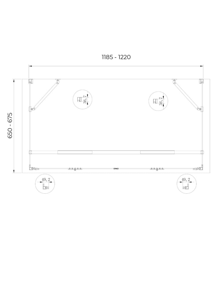 Box doccia a 3 lati con ingresso libero apertura centrale totale a libro pieghevole e due pareti laterali 65-67,5 Fisse + Porta 118,5-122