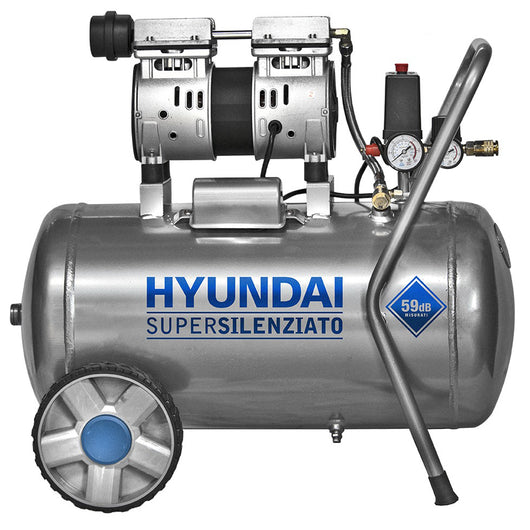 COMPRESSORE ARIA 50L MOTORE 1HP 0.75KW OIL FREE SUPER SILENZIATO HYUNDAI