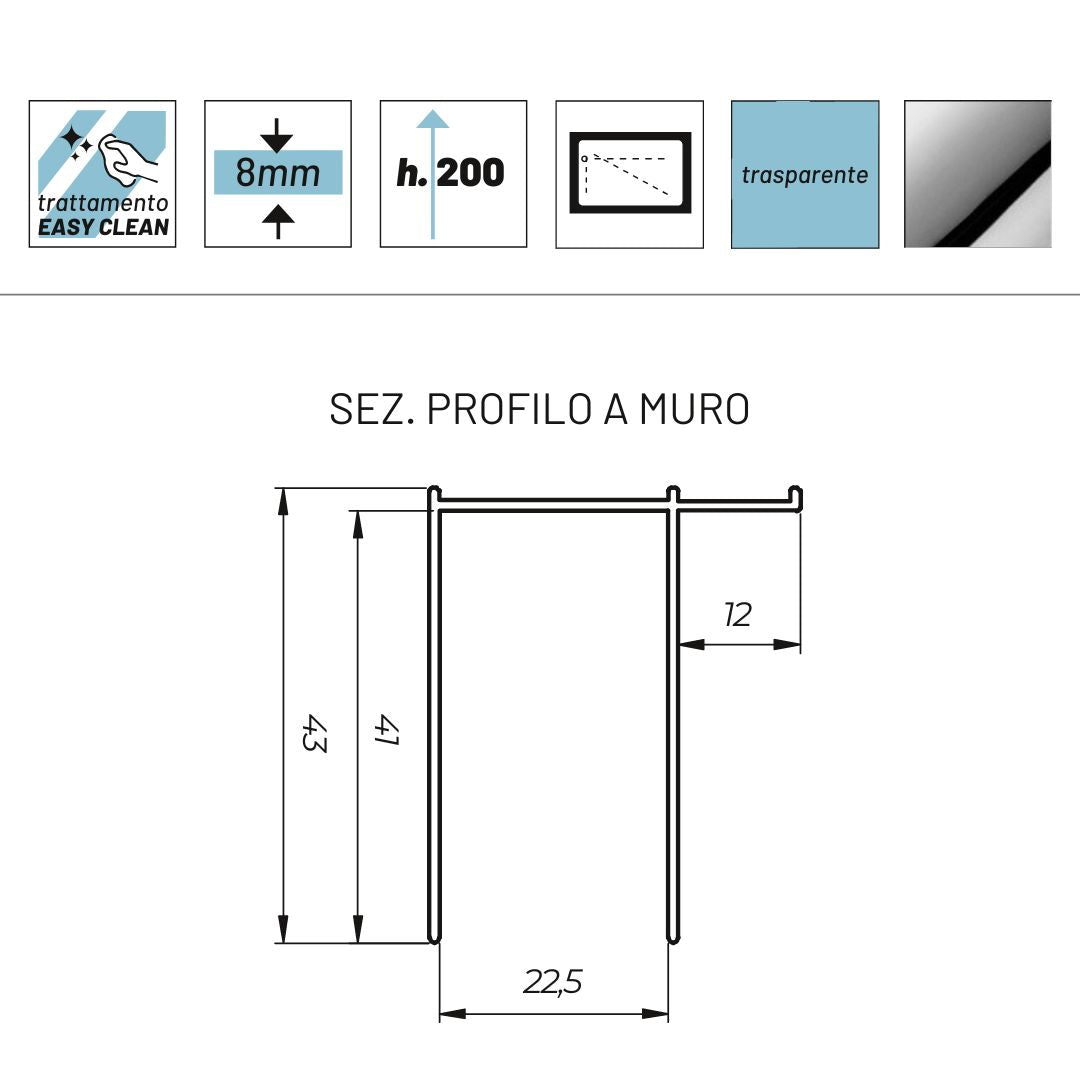 Parete doccia walk in basculante lorna l112f cristallo 8 millimetri 127-129 cm