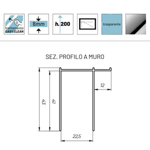 Parete doccia walk in basculante lorna l112f cristallo 8 millimetri 127-129 cm