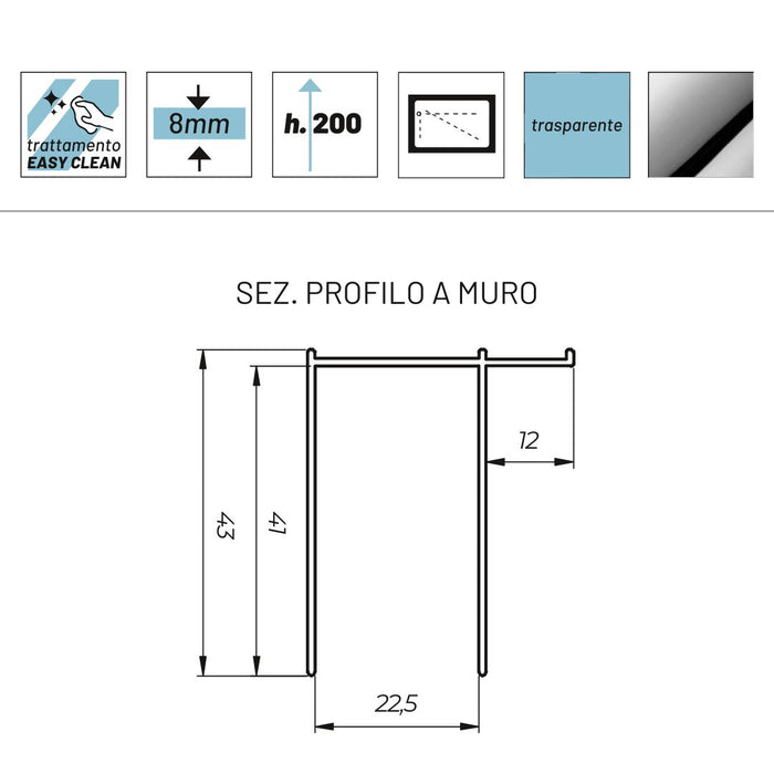 Parete doccia walk in basculante lorna l112f cristallo 8 millimetri 127-129 cm