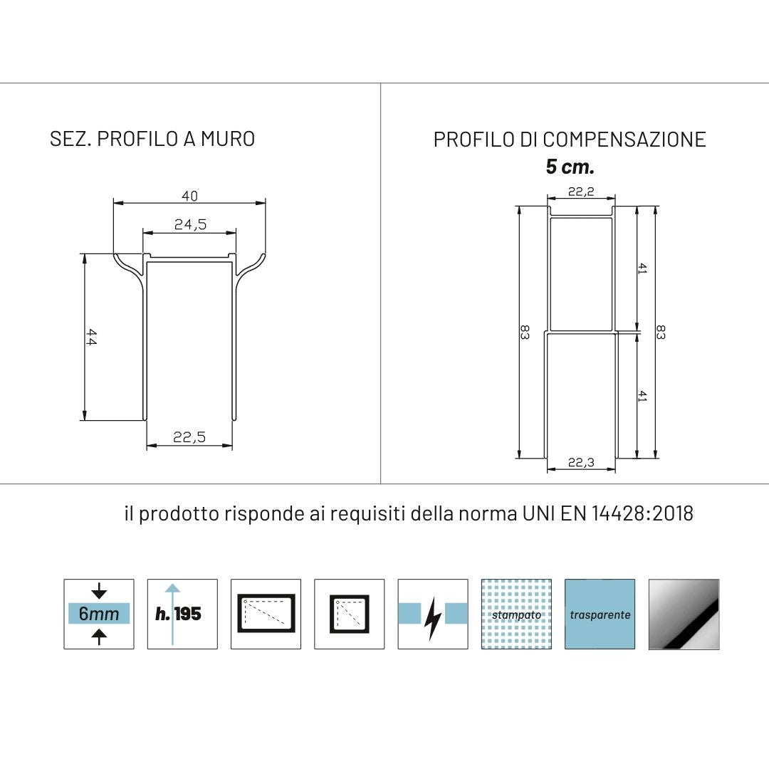 Porta doccia battente briar regolabile cm 87-90x195 h cristallo trasparente 6 mm