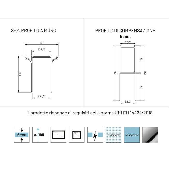 Porta doccia battente briar regolabile cm 87-90x195 h cristallo trasparente 6 mm