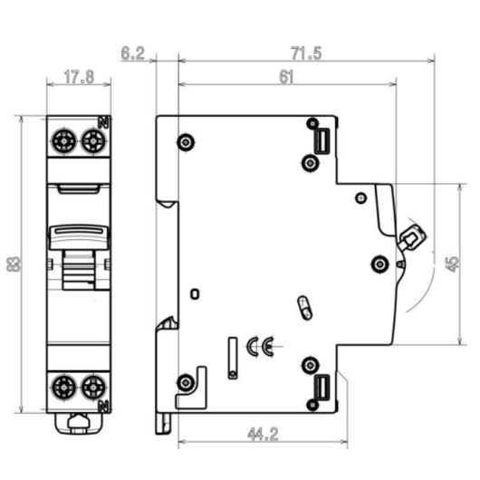 Interruttore magnetotermico 4 pezzi 1 polo + neutro curva c btdin rs fc881c *** ampere 16 ampere, confezione 1