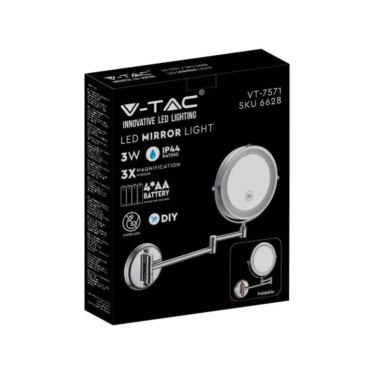 Parete leggera a specchio a LED da 3W montato con Nickel Body a batteria AAA D: 17 cm 6400K