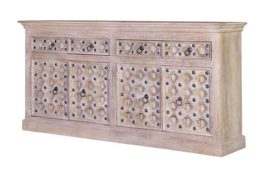 Credenza a 4 ante e 4 cassetti in massello di mango intagliato 