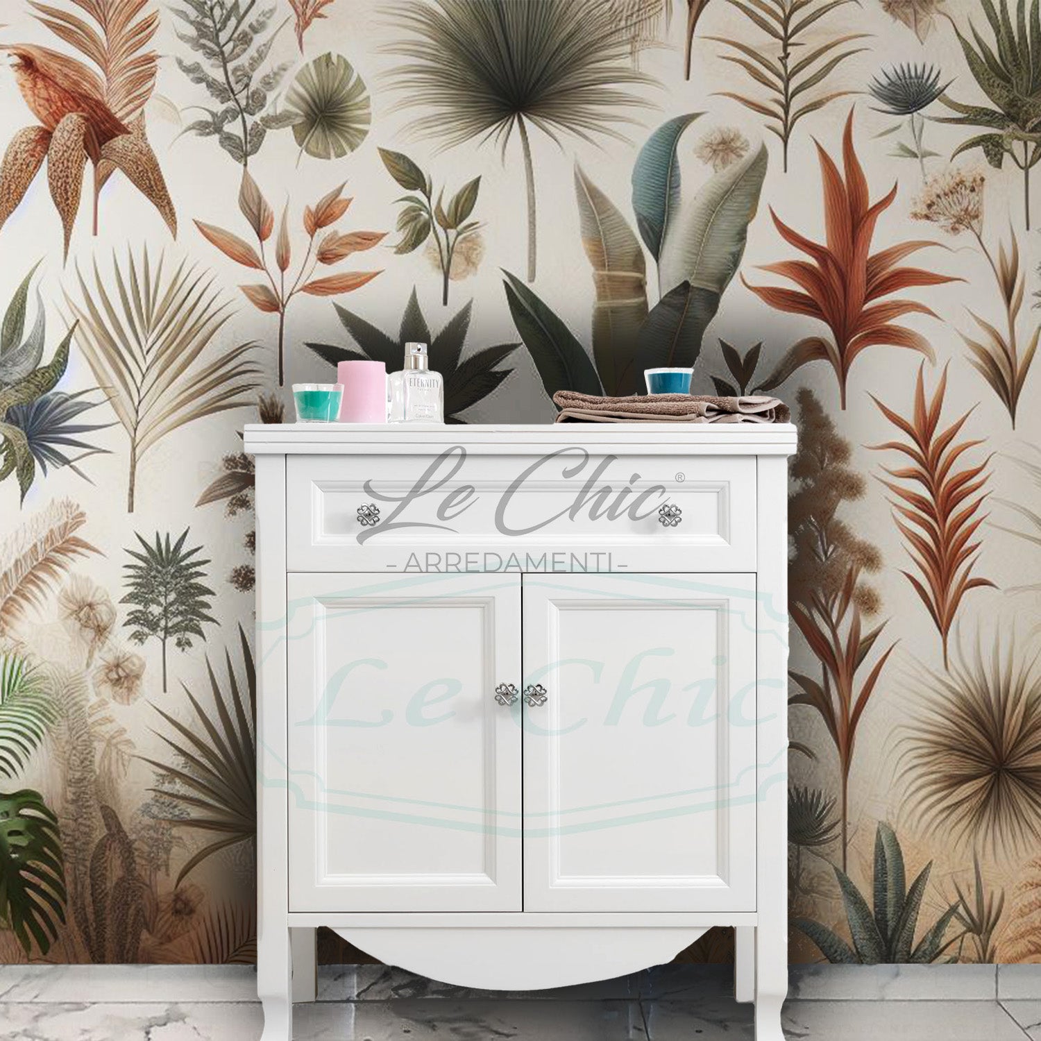 Mobile in stile shabby chic in legno bianco opaco