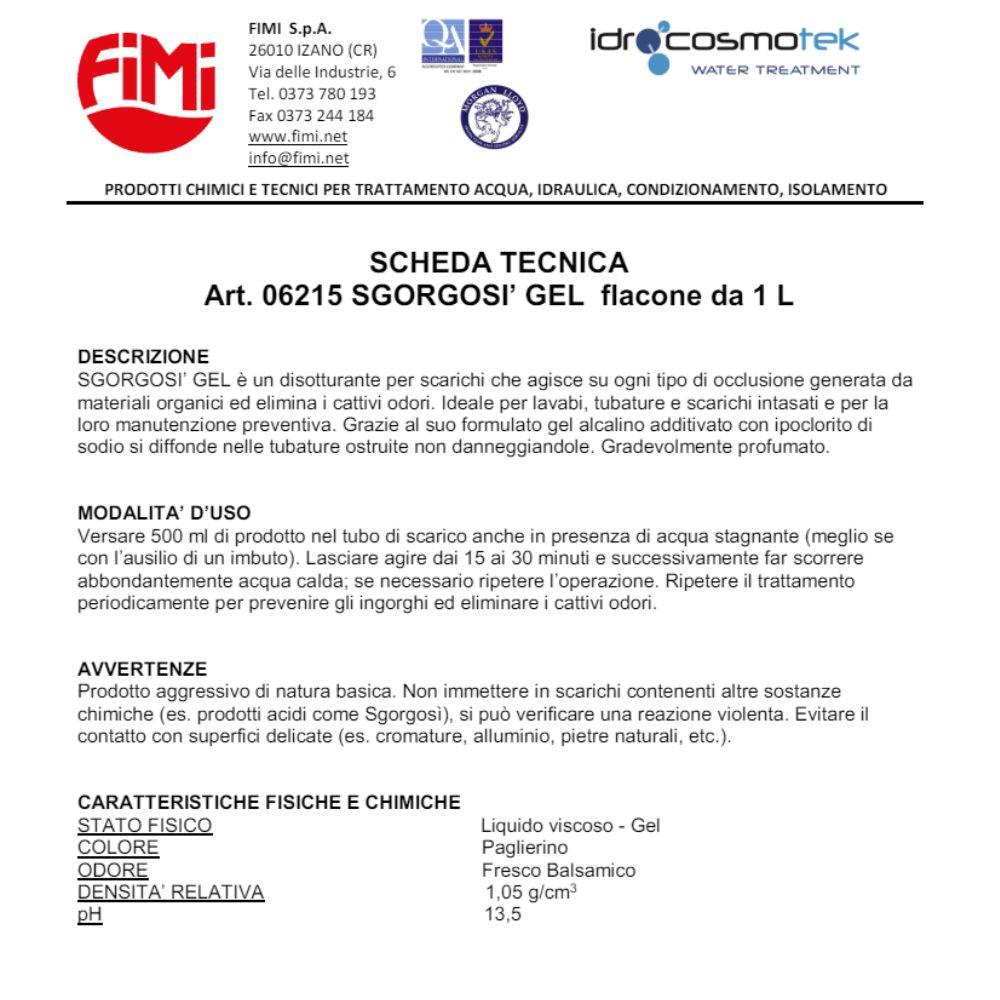 Sgorgosì gel 3 flaconi disgorgante disotturante scarichi potente 1 litro