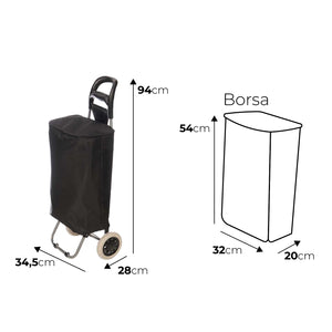 Carrello Porta Spesa con Borsa Termico 32lt Max Peso 25kg Chiusura Ermetica Nero