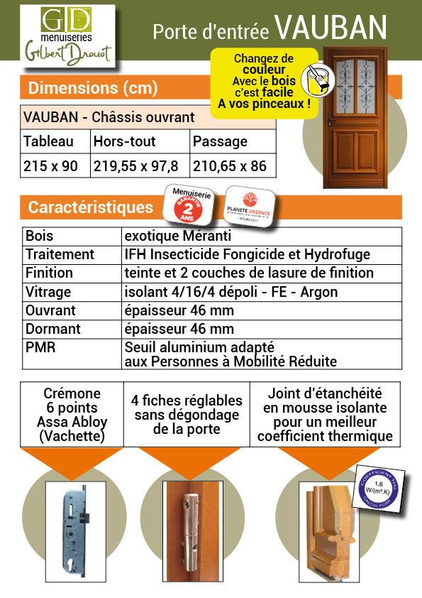 Porta d'ingresso modello Vauban - 200X80 a spingere a destra (dimensioni della tabella)