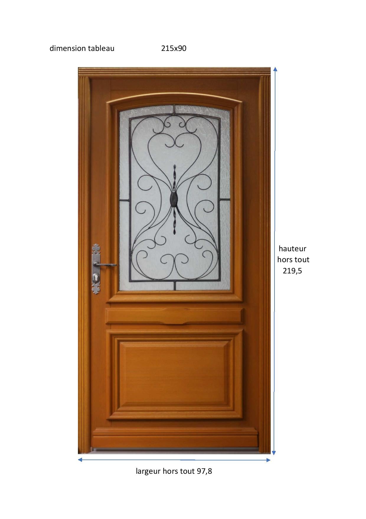 Porta d'ingresso in legno Modello Ady GD MENUISERIES 215X90 Cote Tableau a spinta destra senza maniglia