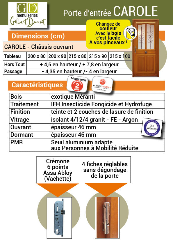 Porta d'ingresso in legno smaltato, Carole, H.200xl.90 p. destra + Maniglia E Canna (rif 010403RFP)Tabella Dimensioni senza maniglia