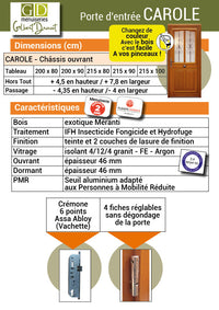 Porta d'ingresso in legno smaltato, Carole, H.200xl.90 p. destra + Maniglia E Canna (rif 010403RFP)Tabella Dimensioni senza maniglia