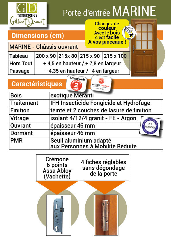 Porta d'ingresso in legno smaltato, Navy, H.200xl.80 p.sinistra + Maniglia E Botte (rif 010403RFP)Dimensioni tabella senza maniglia