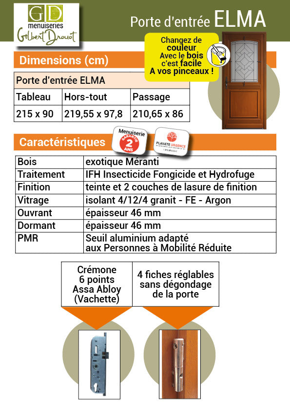 Modello di porta d'ingresso Elma' 215X90 Dimensione tavola di spinta sinistra