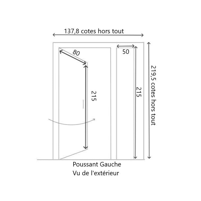 Porta d'ingresso Tiercee in legno smaltato Vauban H215 x L130 p.sinistra + Maniglia E Barile (rif 010403RFP) Tabella Dimensioni senza maniglia