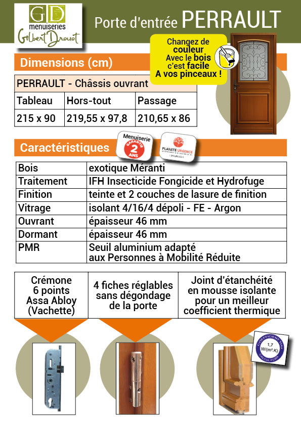 Porta d'ingresso "Perault" 215X90 a sinistra a spinta (dimensioni della tabella)