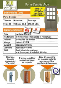 Porta d'ingresso in legno smaltato, Ady, Verde RAL7002,, H.215xl.90 p. destra + Maniglia E Canna (ref010723NO) Dimensioni tavolo senza maniglia