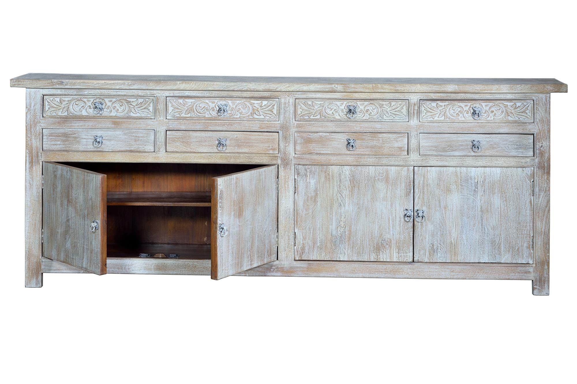 Credenza a 4 ante e 8 cassetti in massello di mango