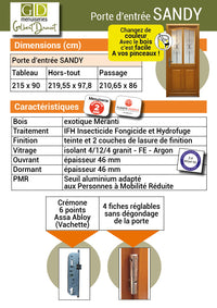 Exo Porta d'ingresso in legno 'Sandy' 215X90 Tavolo laterale destro senza maniglia