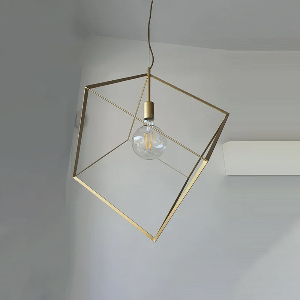 Lampadario In Metallo Industrial Cube Oro 1 Luce E27