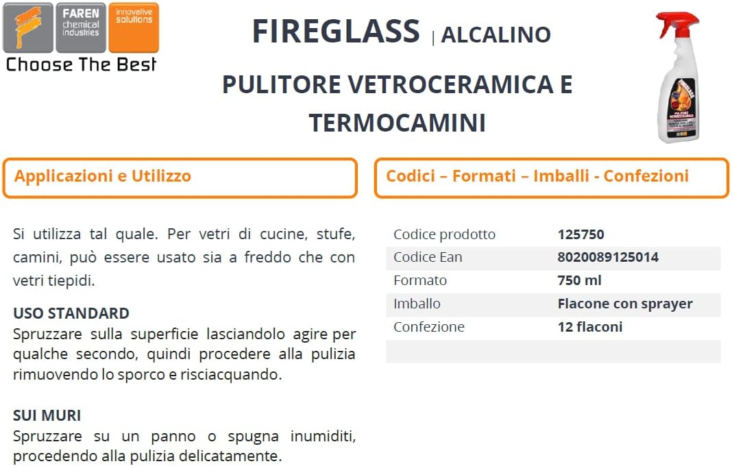 Fireglass Faren Pulitore nero fumo750ml vetro camini stufe pellet barbecue cucina