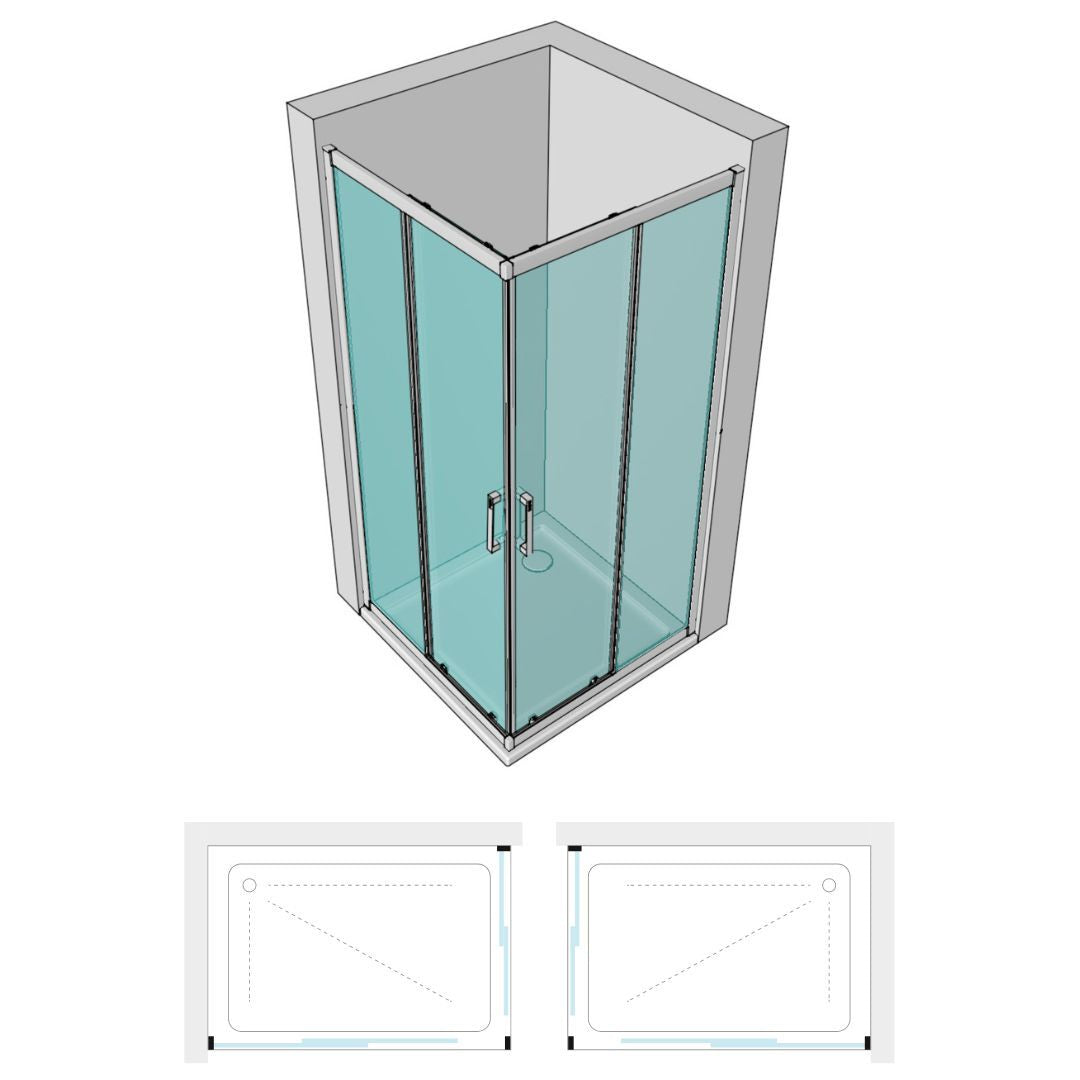 Box doccia angolo apertura ante scorrevoli dafne vetro temperato spessore 6 mm *** misure 67-69x97-99xh195 cm stampat...