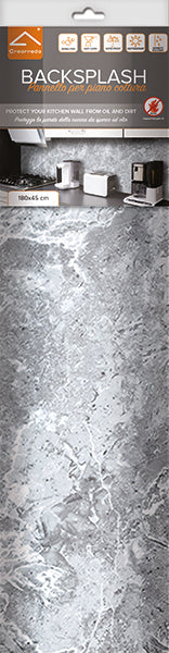 Adesivo Tecnico da Cucina Lavabile e Certificato Ignifugo Paraschizzi Grey Marble 260x60