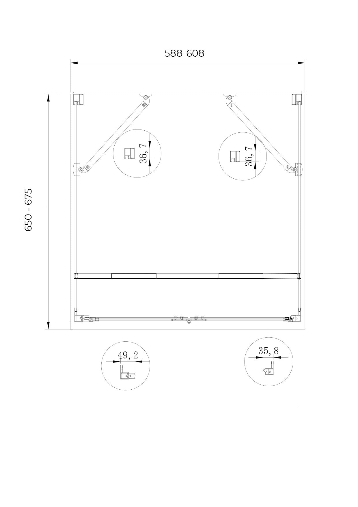 Box cabina doccia a 3 lati con apertura a libro pieghevole a pacchetto H.190 cromo trasparente anticalcare misure  65-67,5 fisse + Porta 58,8-60,8