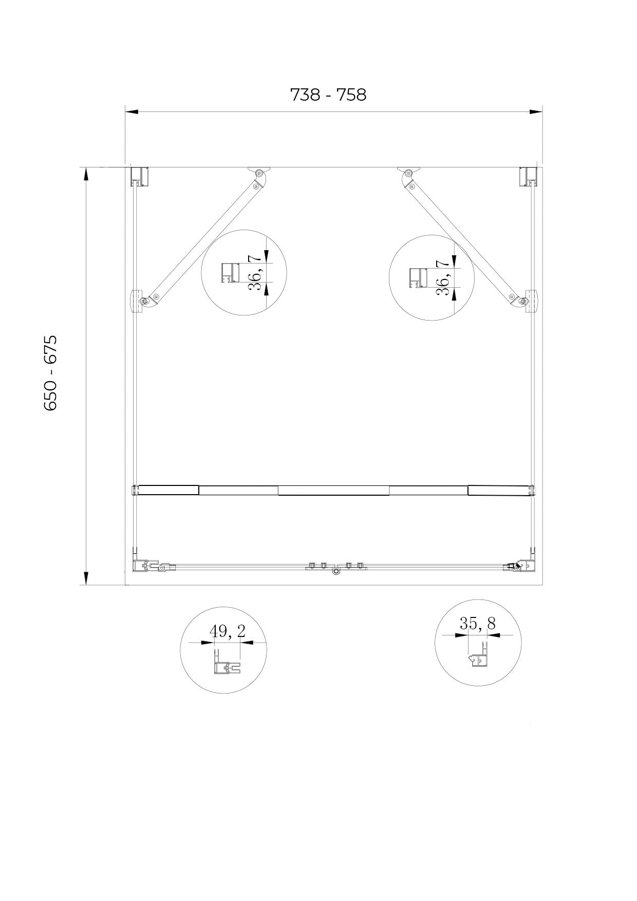 Box cabina doccia a 3 lati con apertura a libro pieghevole a pacchetto H.190 cromo trasparente anticalcare misure  65-67,5 fisse + Porta 73,8-75,8